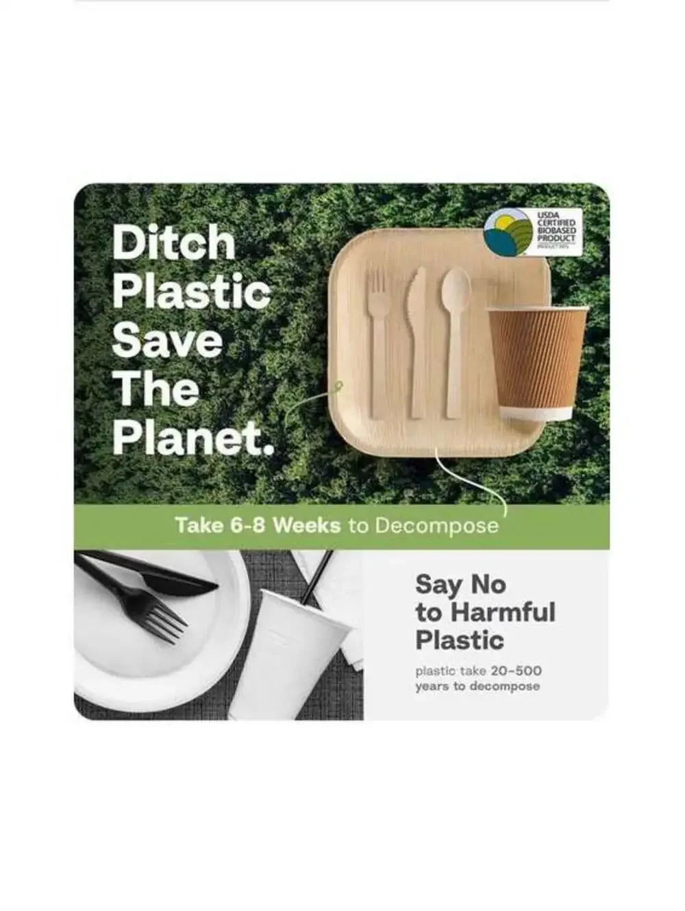 Palm Leaf Bamboo Plates & Cutlery Set for 30 Guests, Eco-Friendly - New in Box